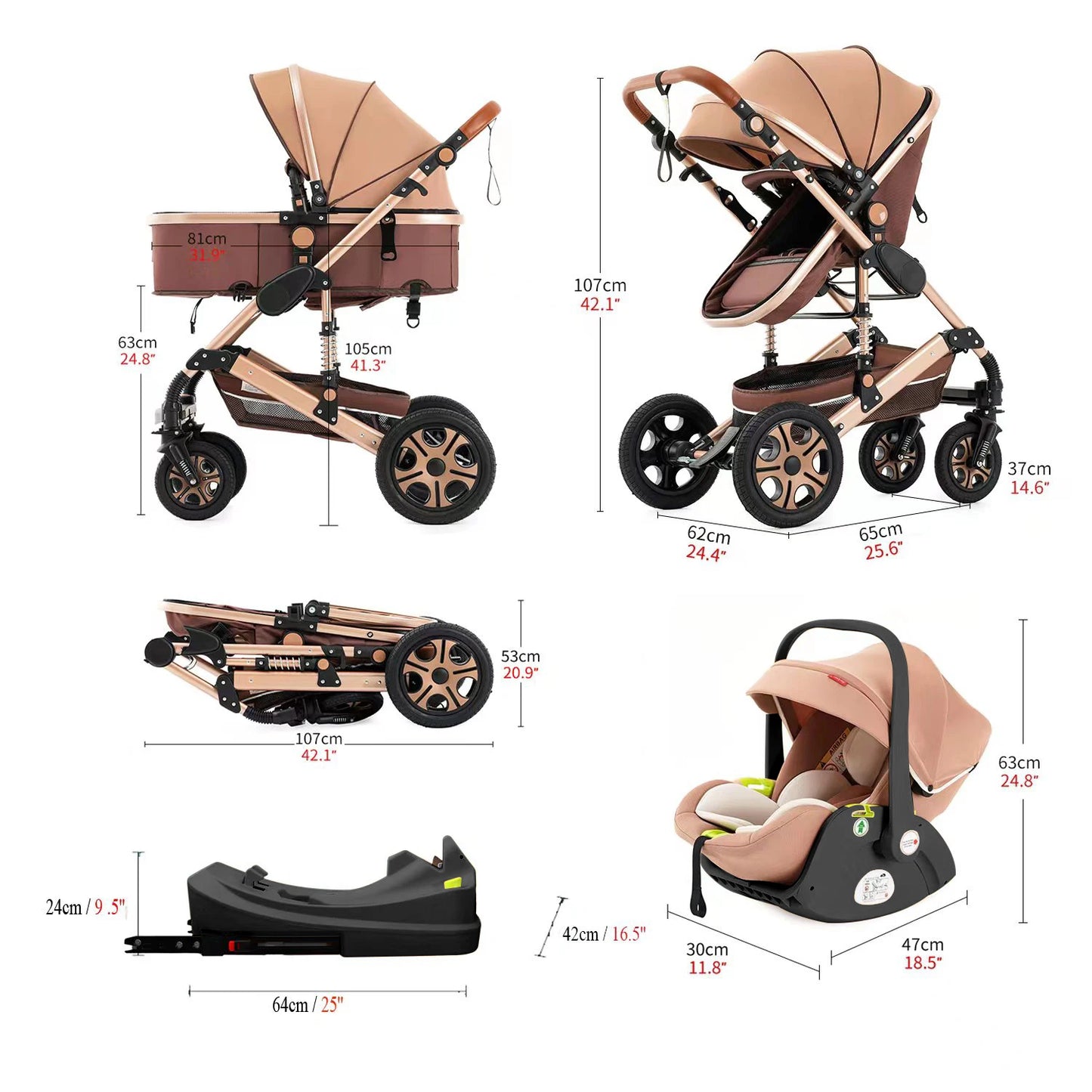 3 In 1 Baby Stroller Travel System With Isofix Base
