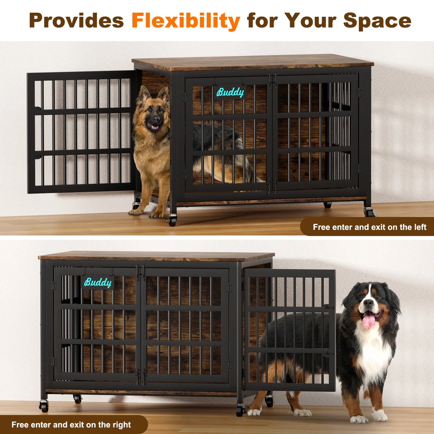 Dog Crate Furniture With Casters Heavy Duty Kennel For Indoor Use TV Stand