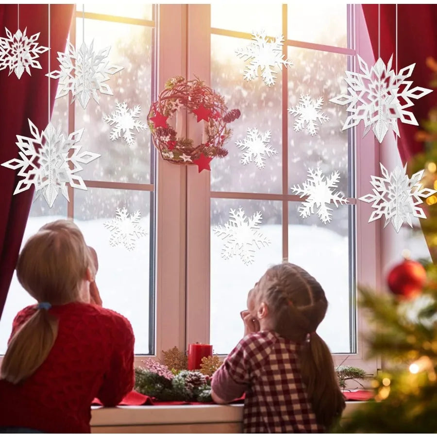 24Pcs 3D White Paper Snowflake Garland for Christmas Decor