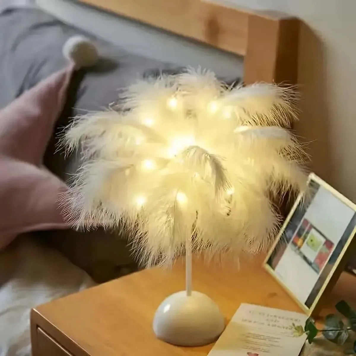 Feather LED Table Lamp For Kids Battery Powered Night Light