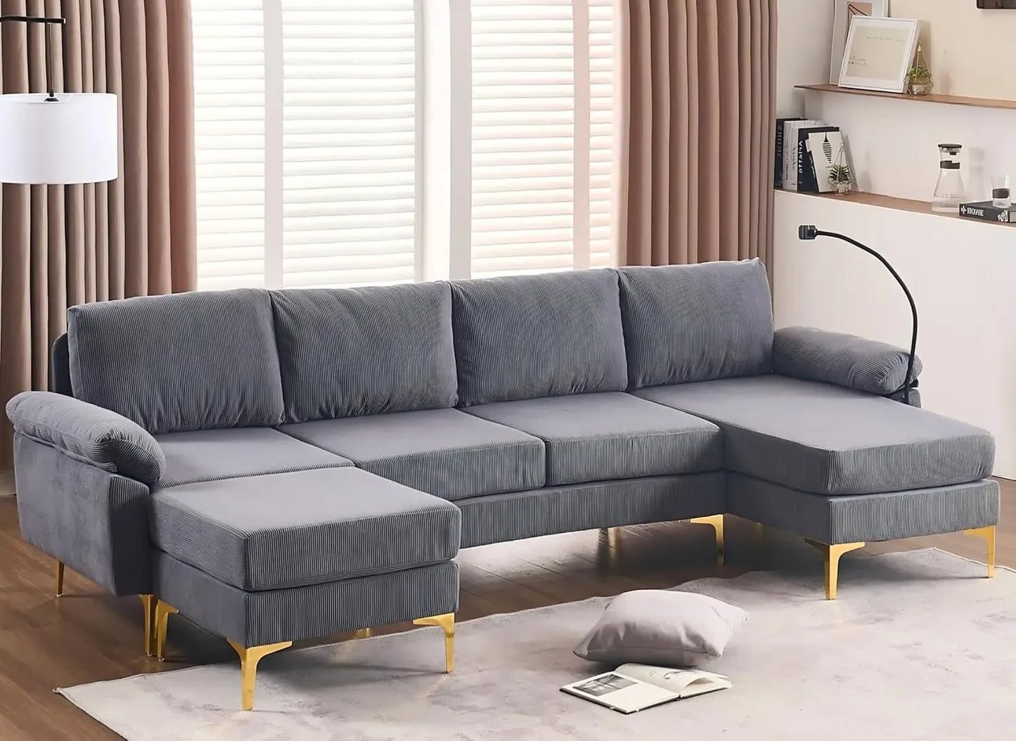 CN Guangdong Corduroy U Shaped Sofa Set With Lounge Chair