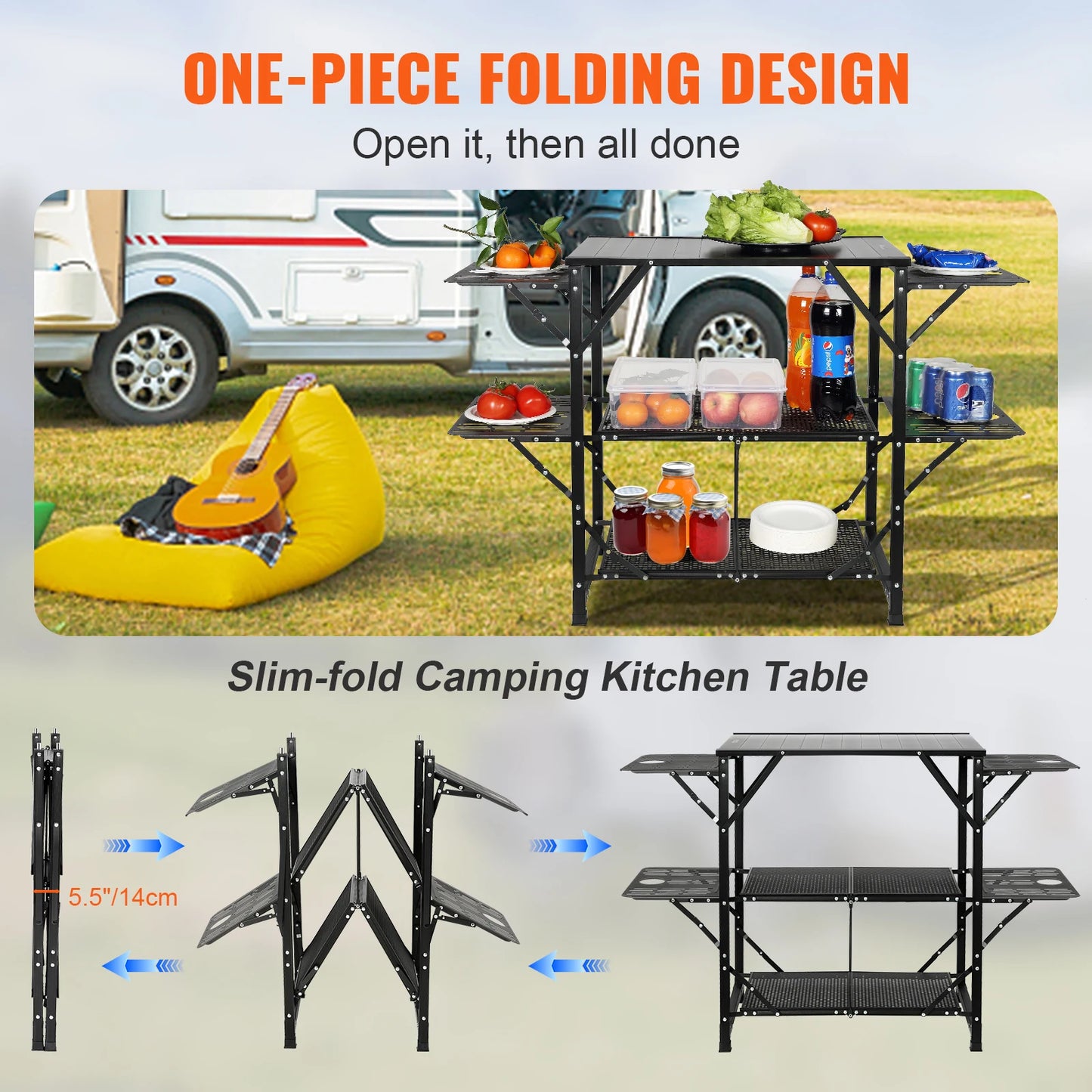SucceBuy Camping Kitchen Table Foldable Portable Cook Station