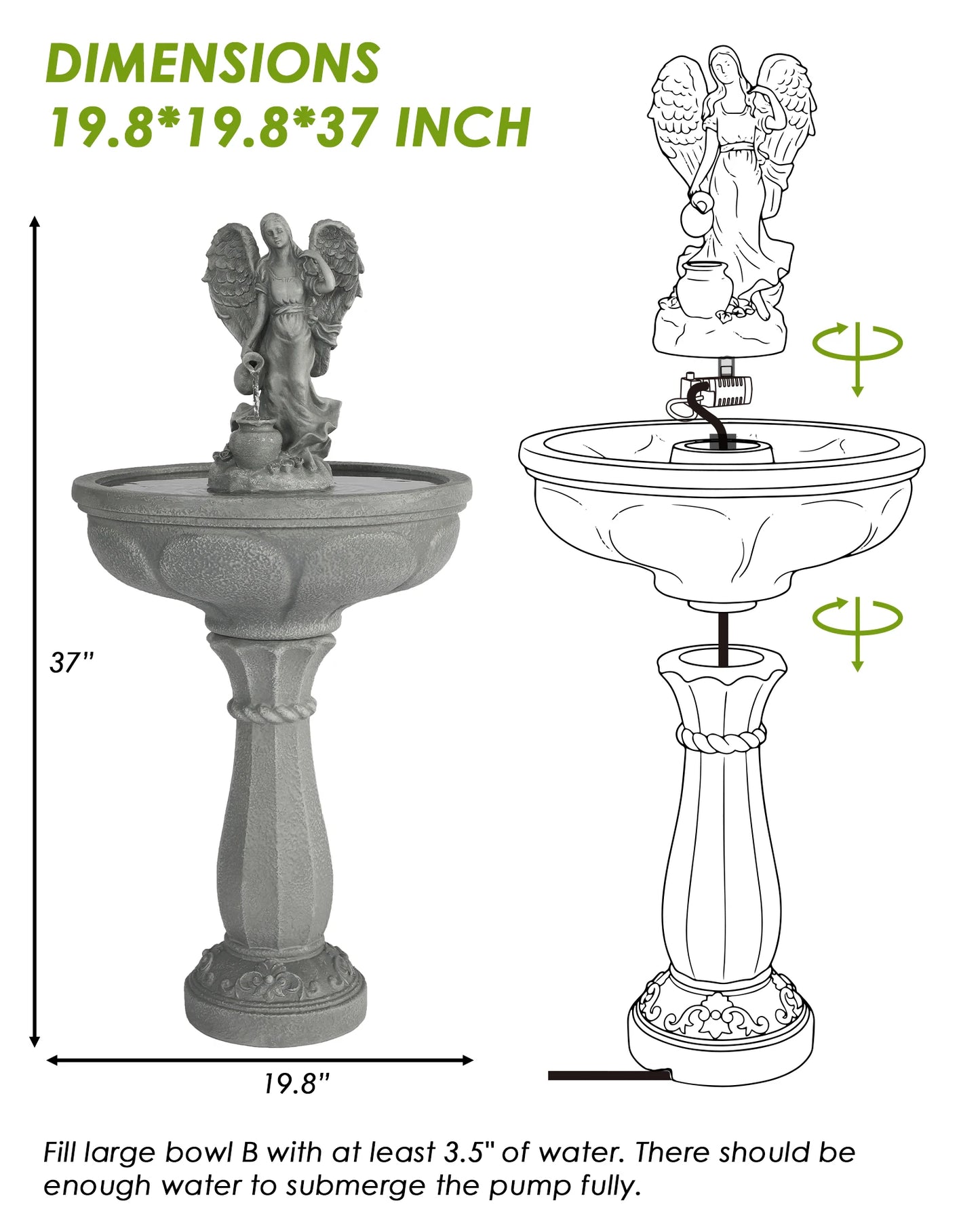 Outdoor Water Fountain Resin With Auto Shutoff Pump For Garden
