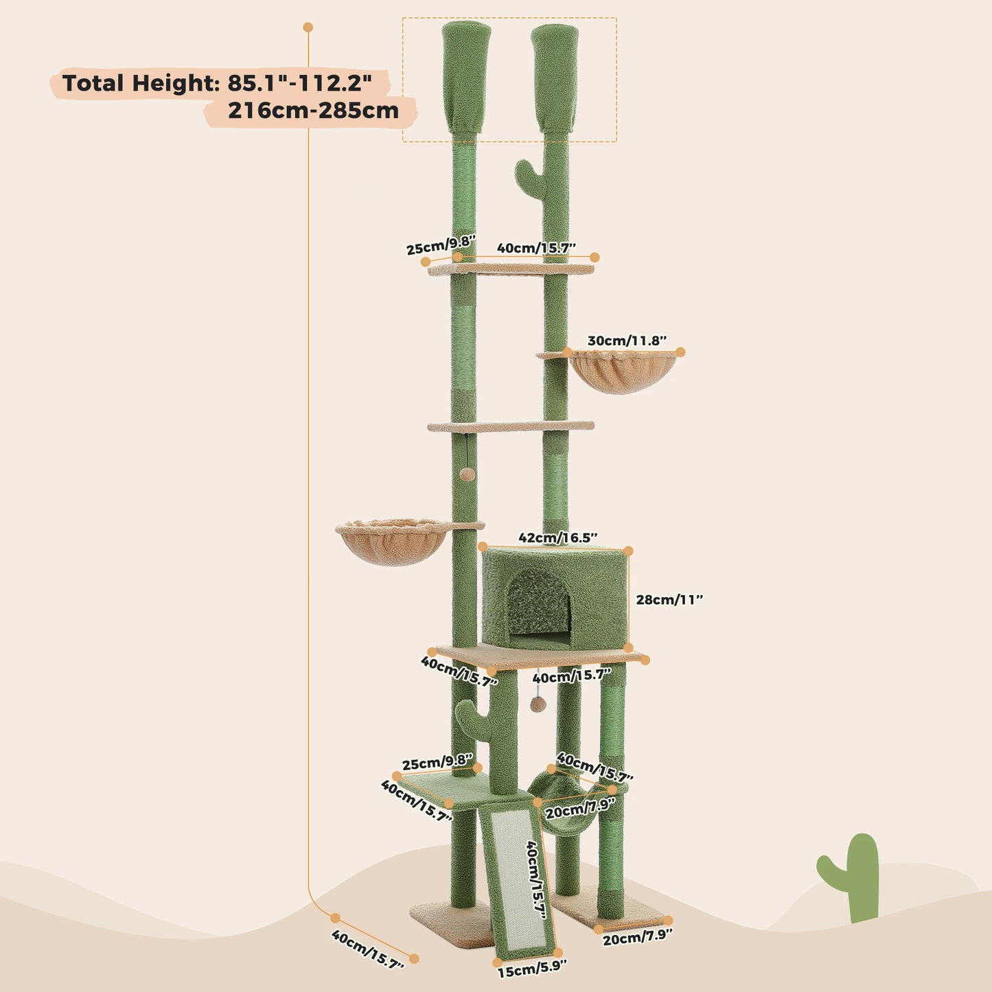 Cactus Cat Tree Tower with Hammocks and Scratching Posts