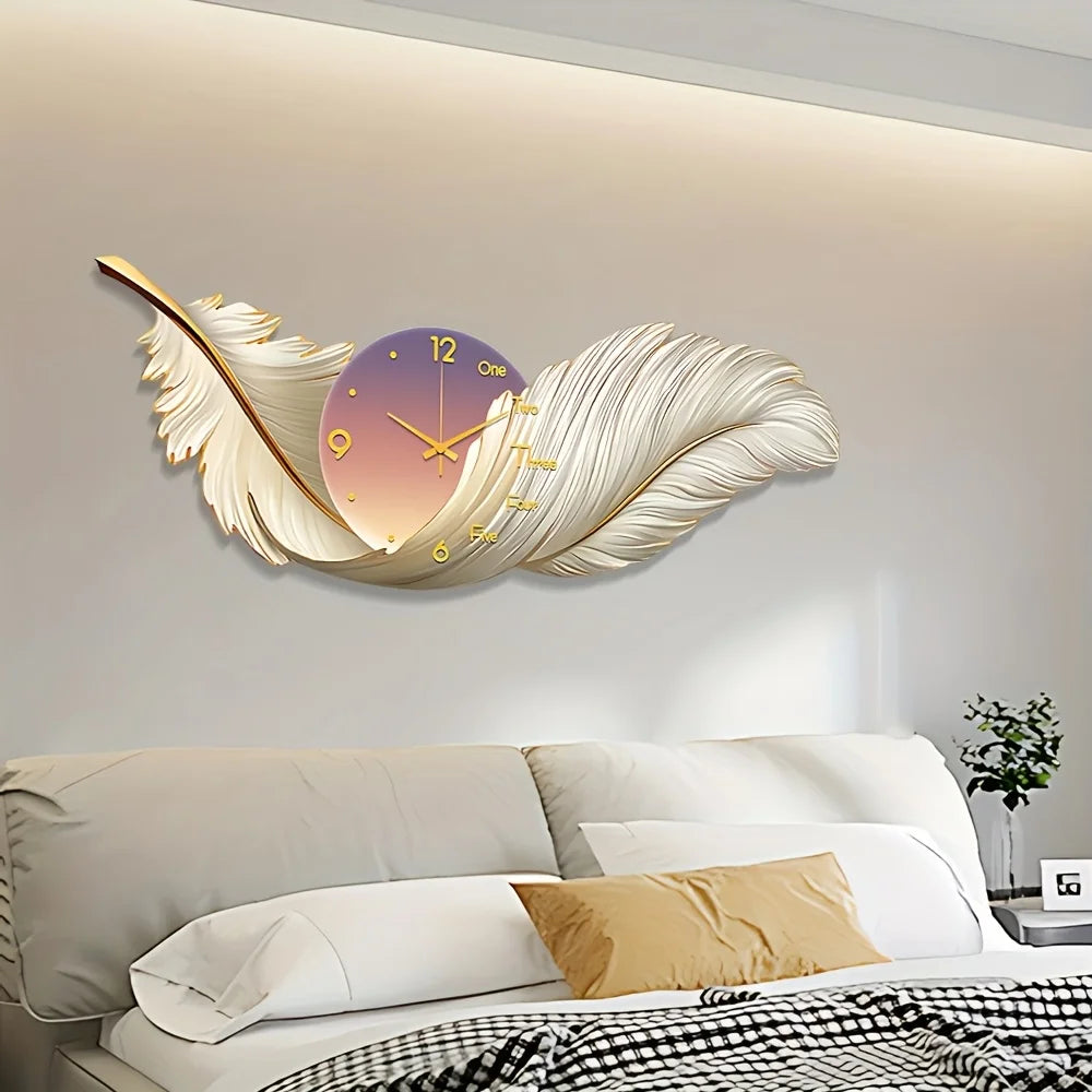 Feather Themed Wall Clock With Soft LED Lights