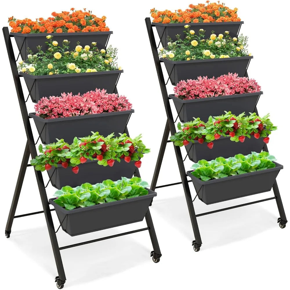 Giantex Vertical Raised Garden Bed on Wheels with 5 Containers