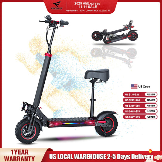 FREEBOY 1200W Foldable Electric Scooter With Seat And Dual Suspension
