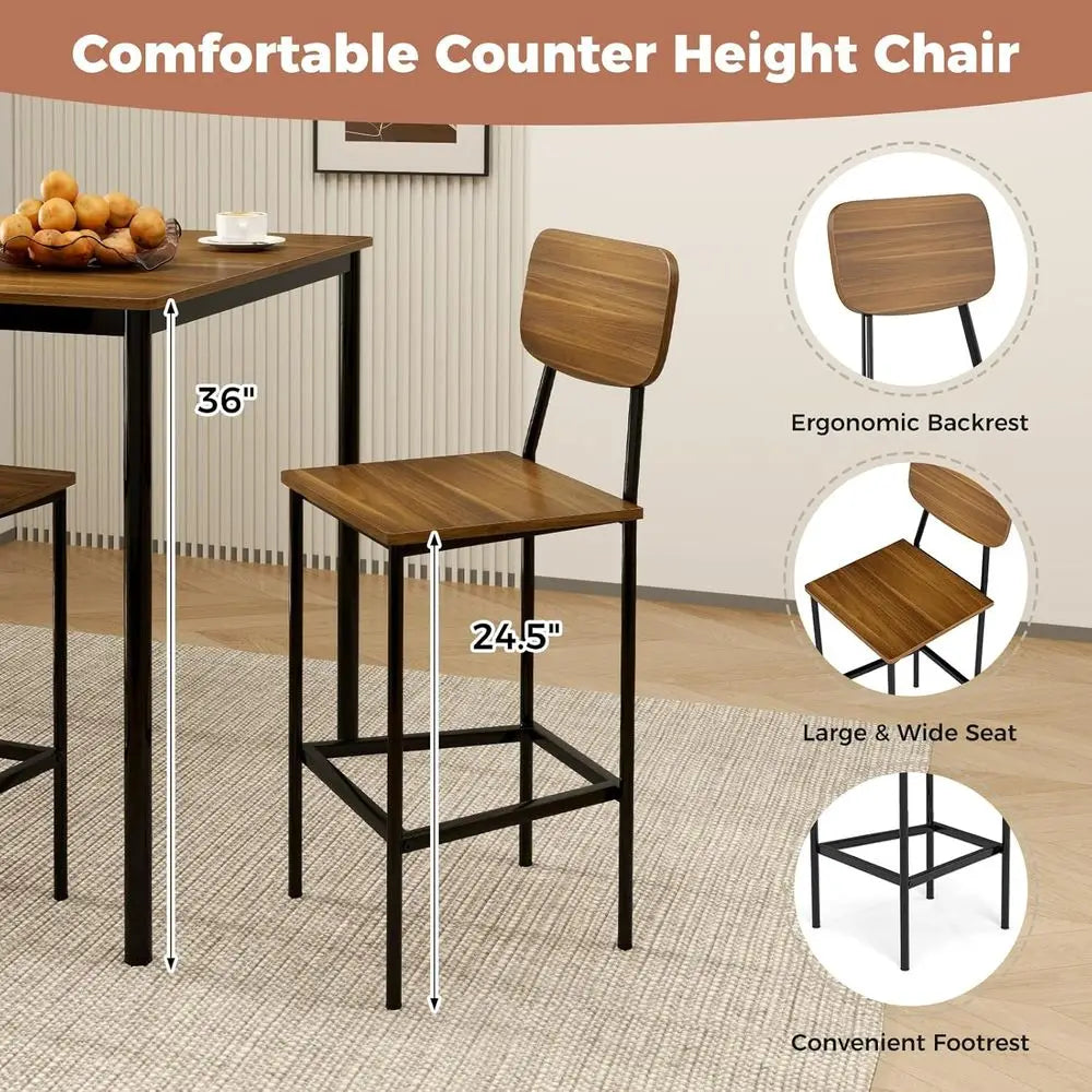 Compact Dining Table Set With Steel Frame For Four