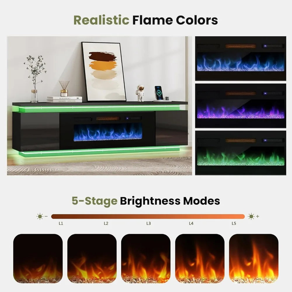 Angduo 85 Inch Fireplace TV Stand With 40 Inch Fireplace