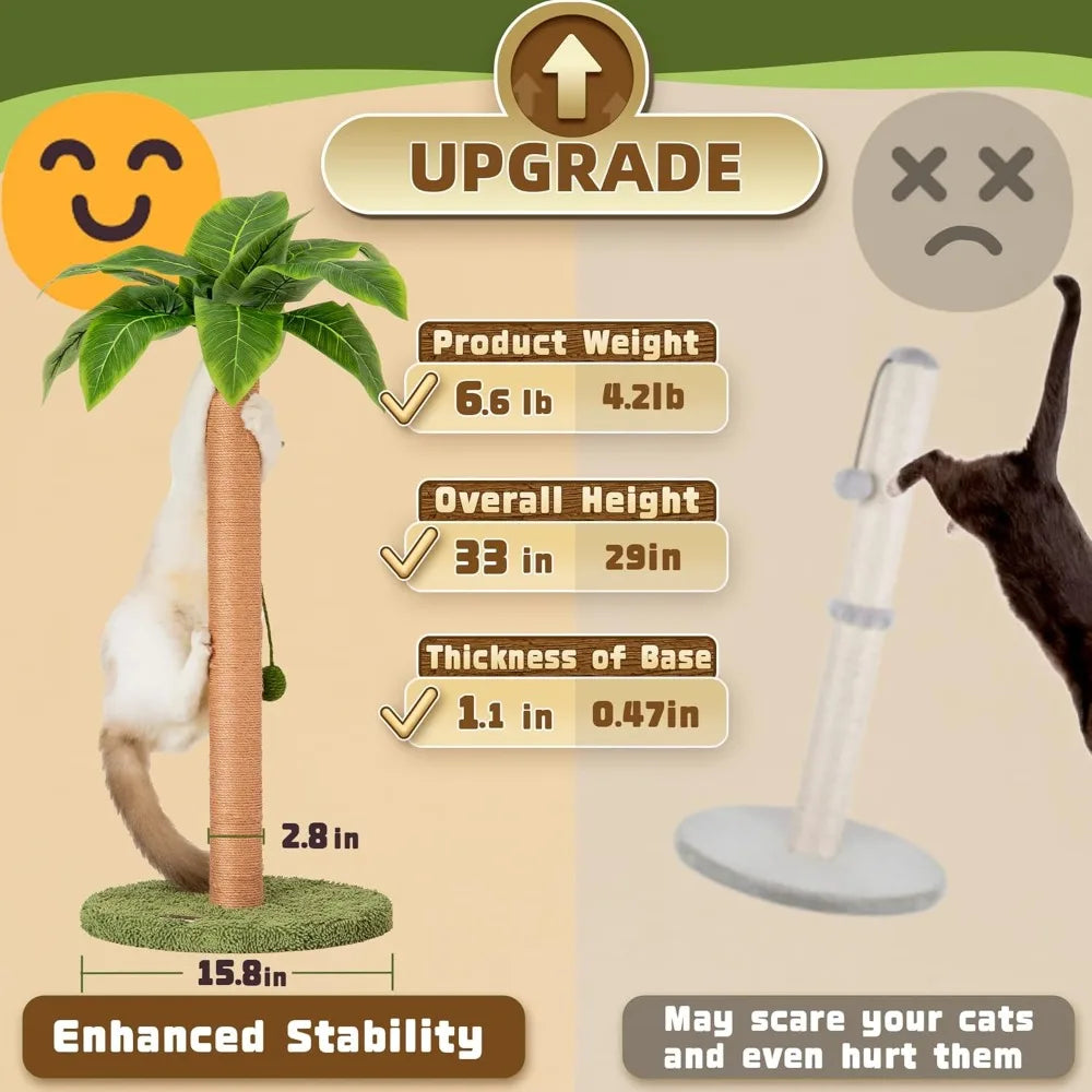 New 33 Inch Tall Cat Scratching Post with Hanging Ball