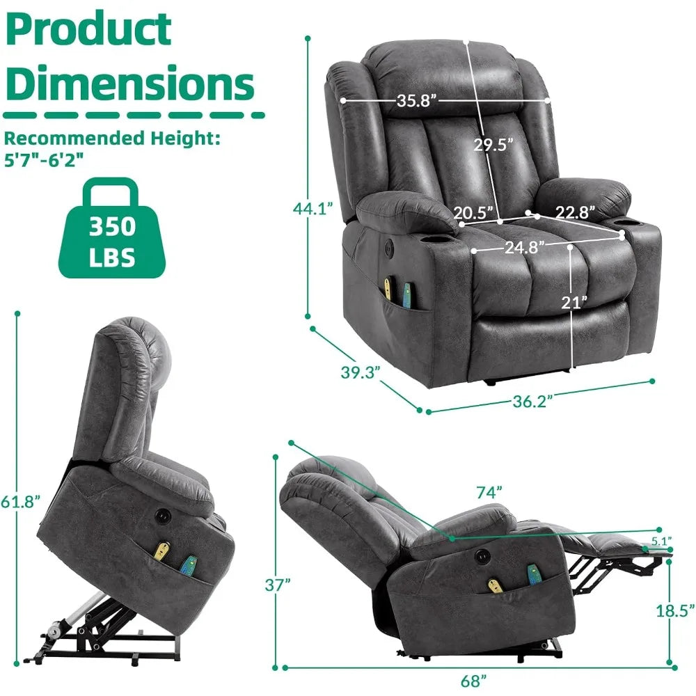 Tall Man Power Lift Recliner Chair With Massage And Heat