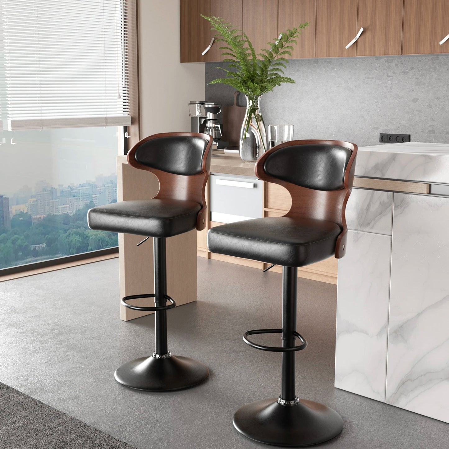 Solid Wood Rotating Bar Stool Set 2 Pieces With Backrest