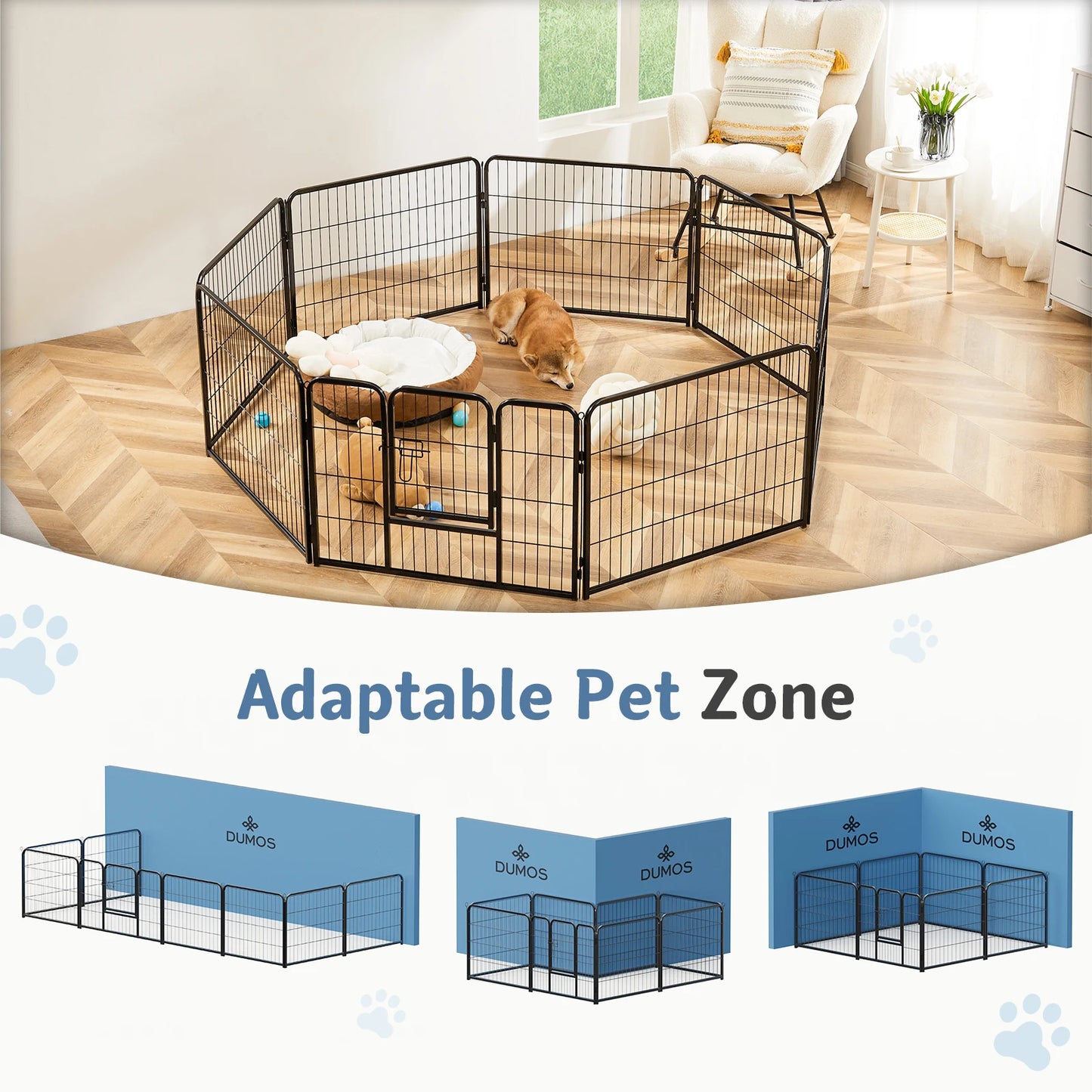 JHK Metal Eight Panel Dog Playpen Foldable Outdoor Exercise Fence