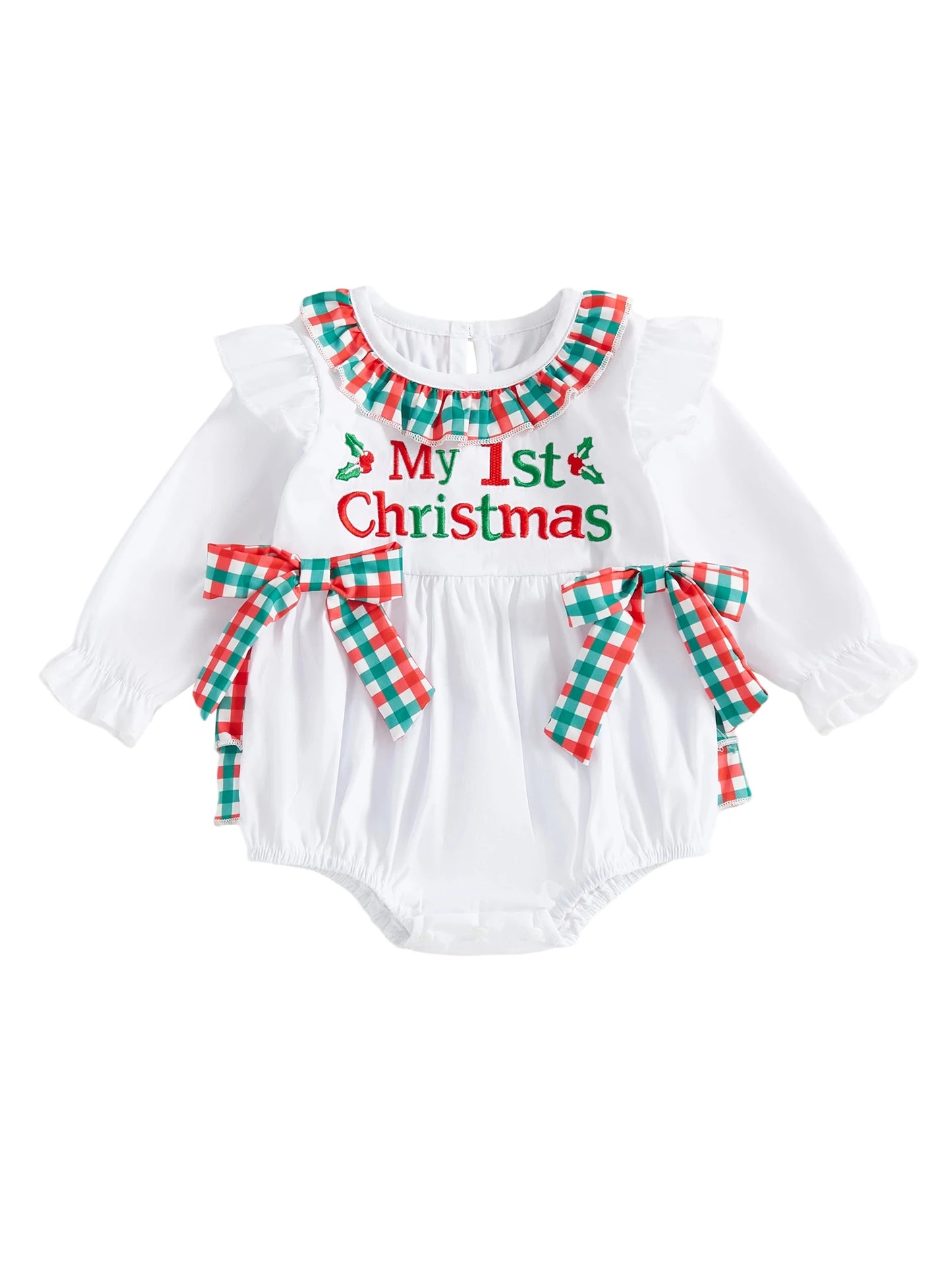 Toddler Christmas Romper Reindeer Print Bow Detail Long Sleeve Jumpsuit