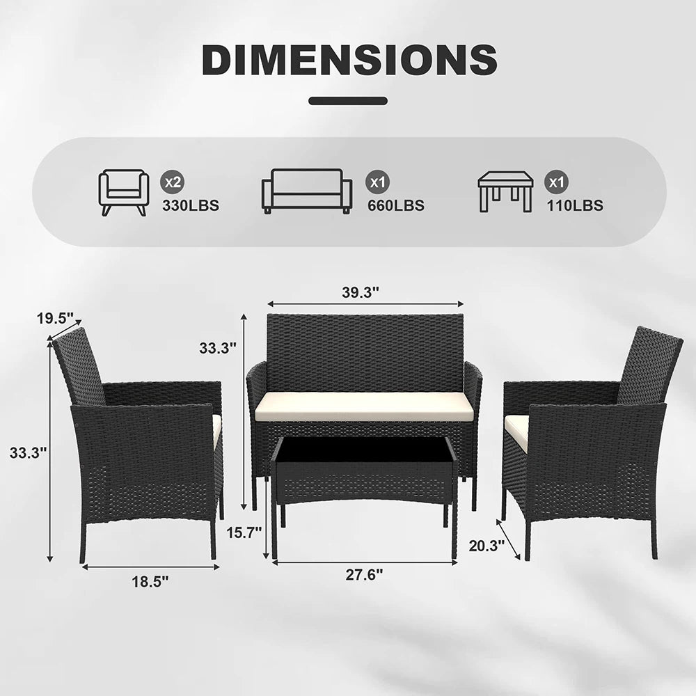 HiMISS 4-Piece PE Rattan Patio Set Outdoor Garden Table Chairs