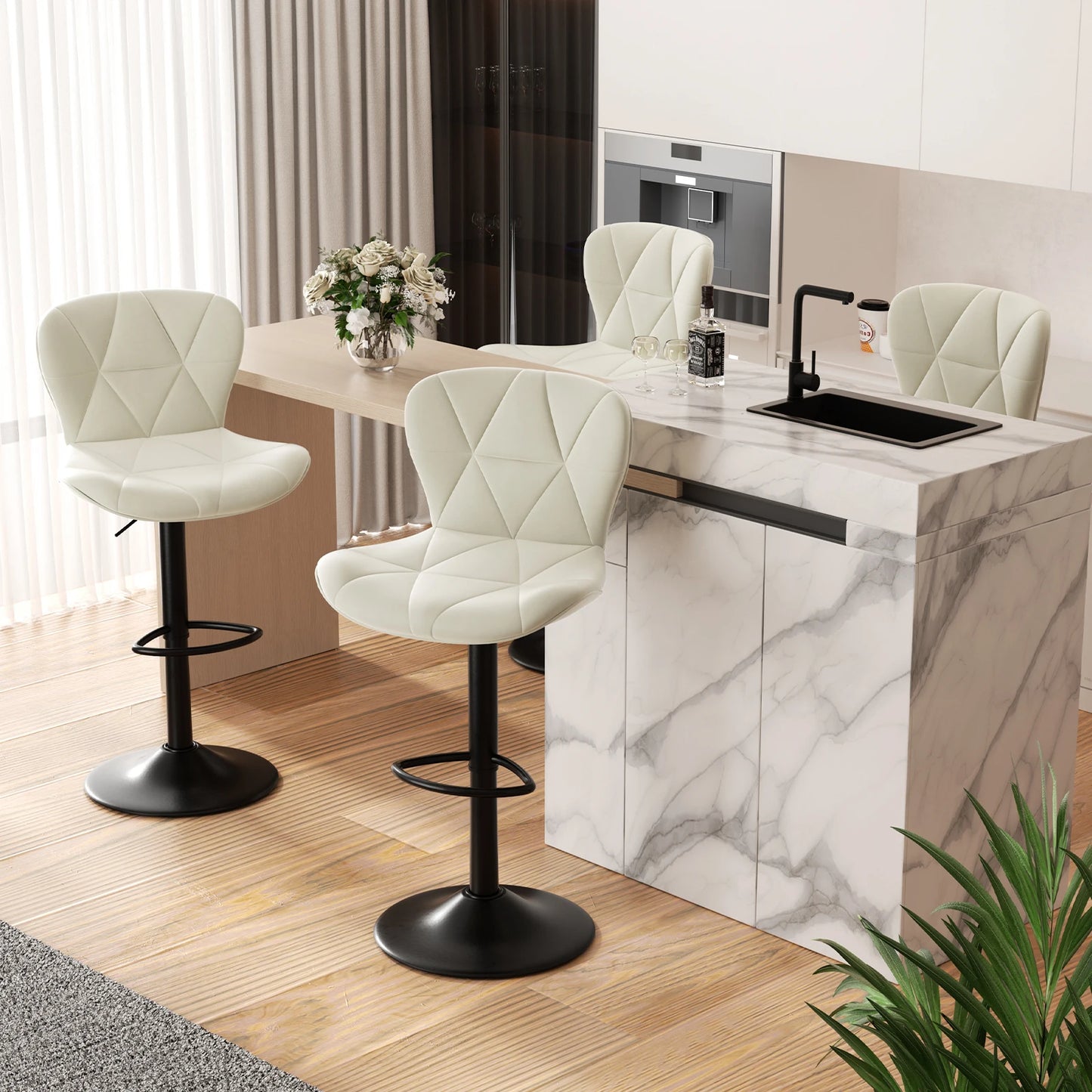 Bar Chairs 360 Degree Adjustable Faux Leather Backrest