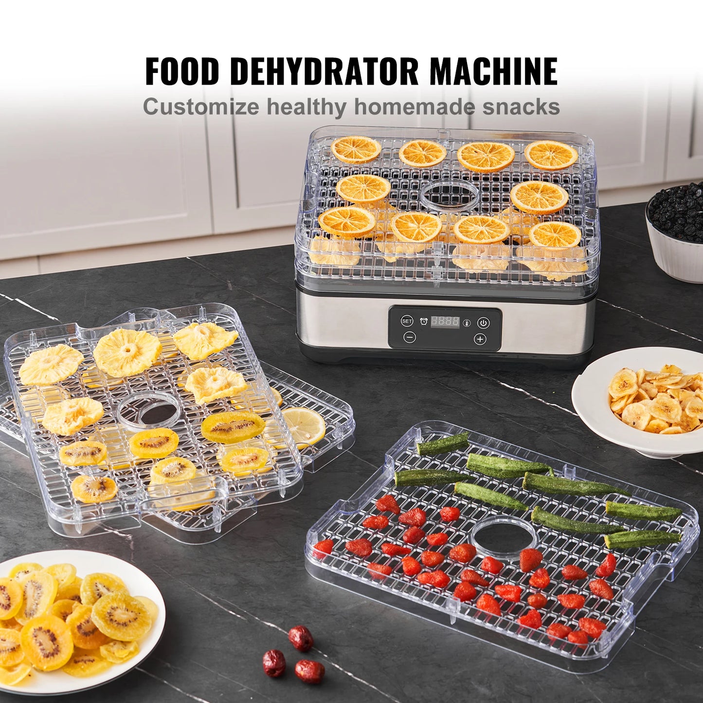 5 Tray Food Dehydrator Stainless Steel 300W Digital Timer