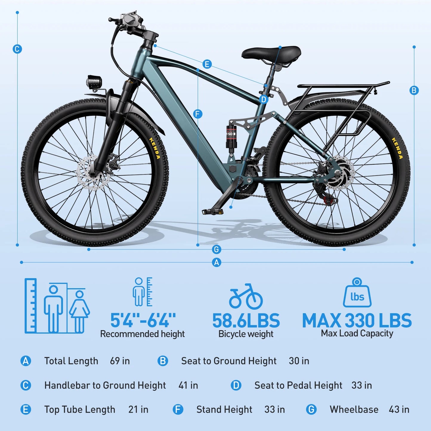 26 Inch Electric Mountain Bike 500W Motor 21 Speed Ebike