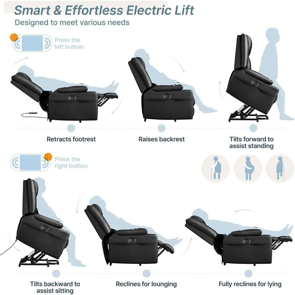 Power Lift Recliner Chair PU Leather Massage With USB Heat
