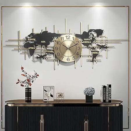 Modern 3D World Map Wall Clock in Bronze Gold