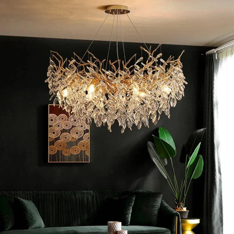 Luxury Gold Crystal LED Chandelier For Living Dining Rooms