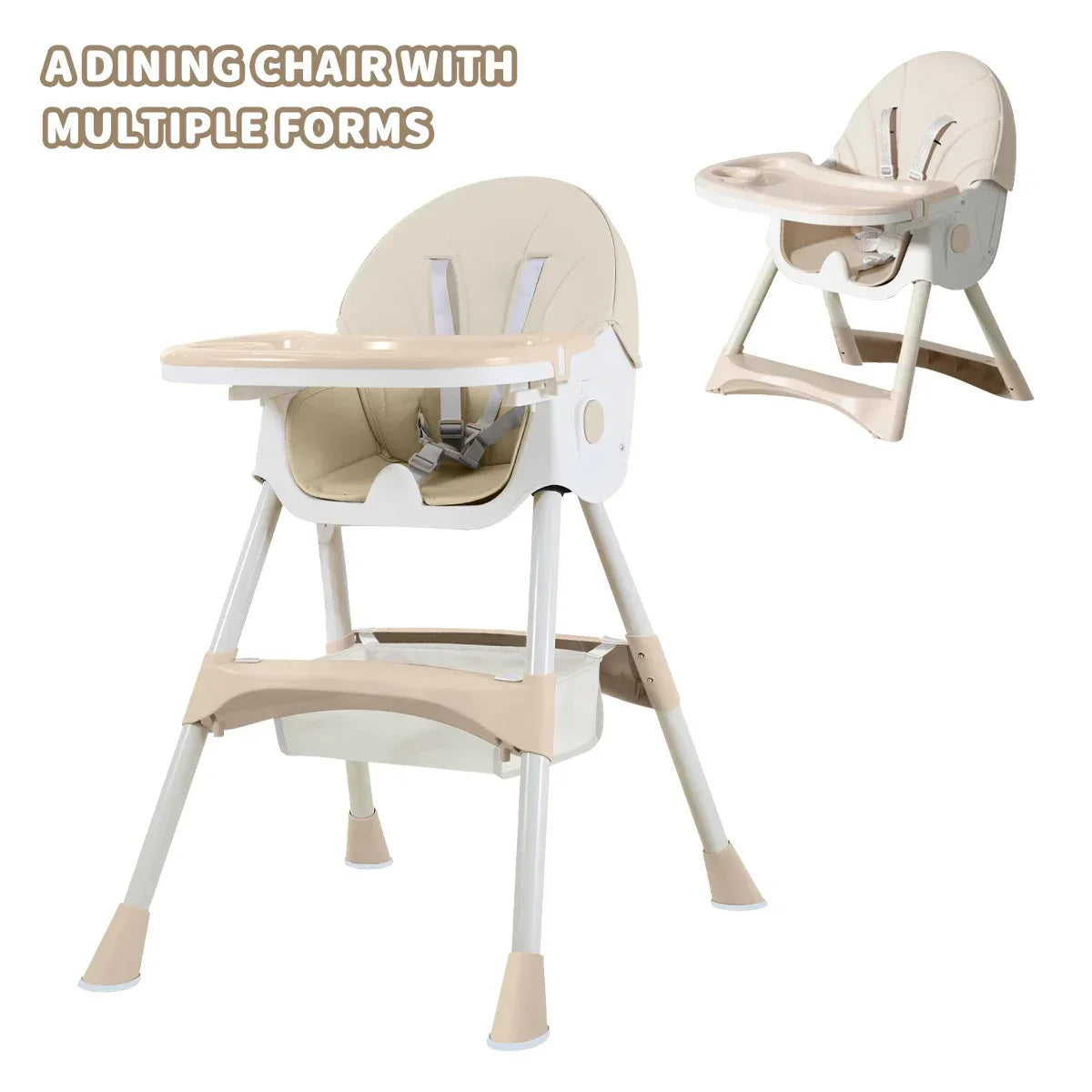 Foldable Baby High Chair With Adjustable Backrest Lightweight Dual Height