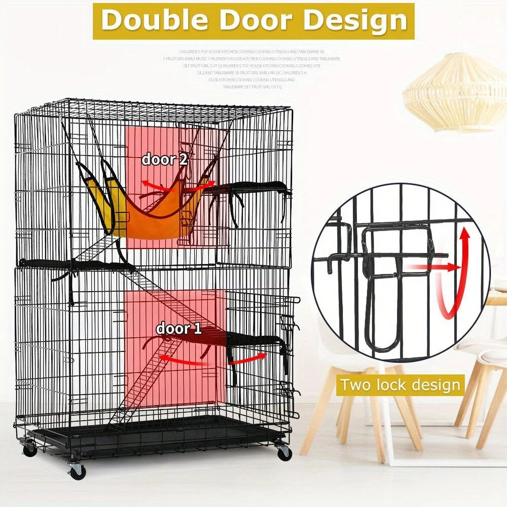 4-Tier Cat Cage with Free Hammock for Play and Relaxation