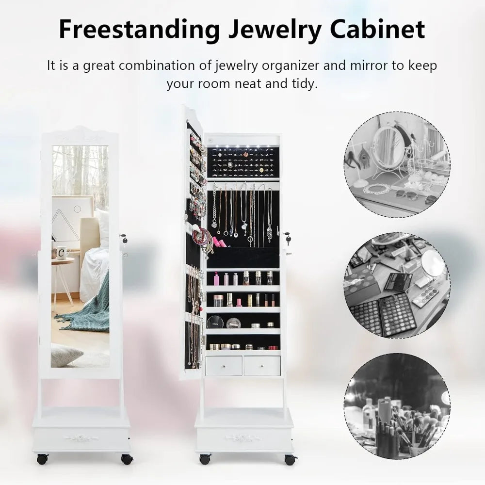 Mirror Jewelry Cabinet With Wheels And Locking Full Length Mirror