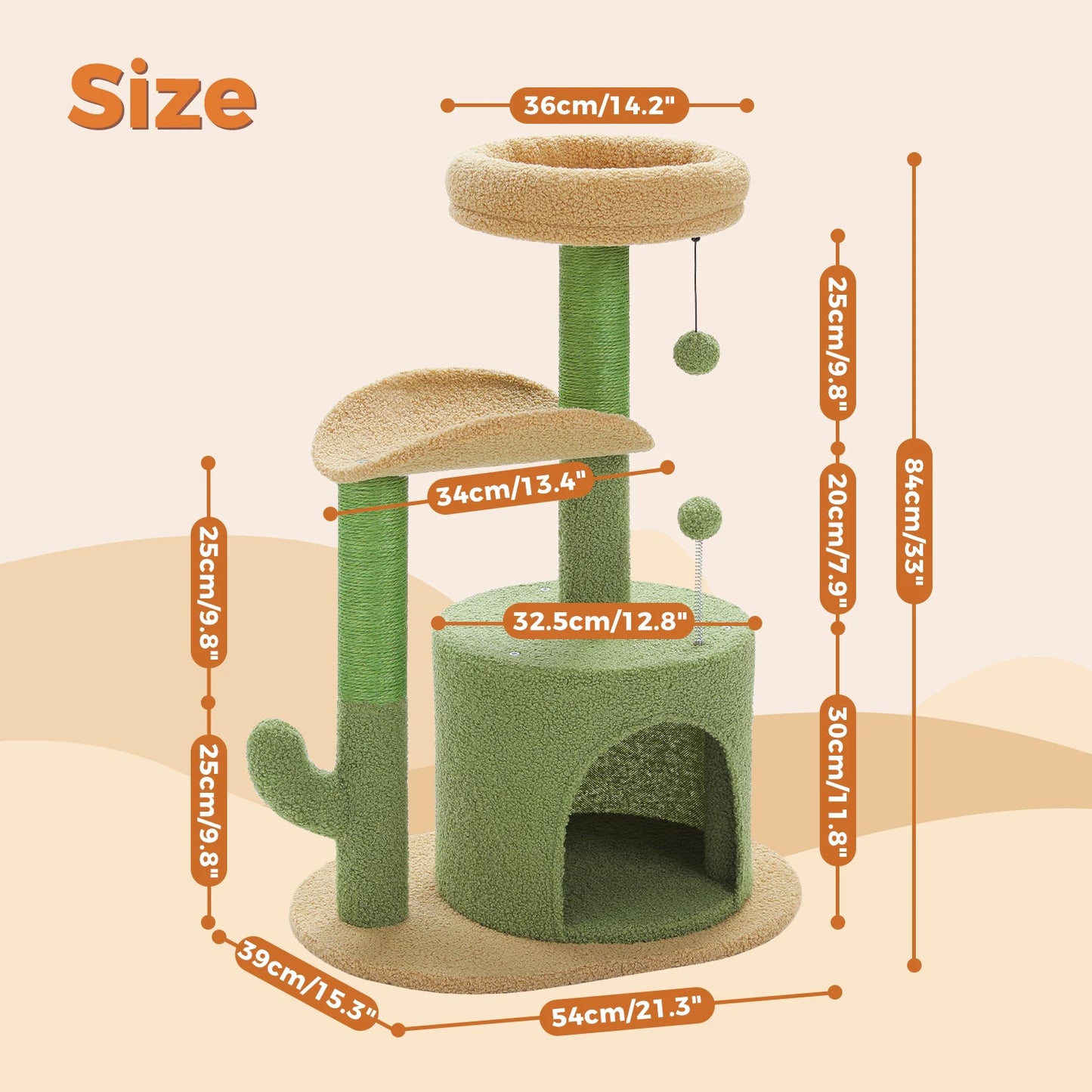 Cozy Cactus Cat Tree with Curved Perch and Scratching Post