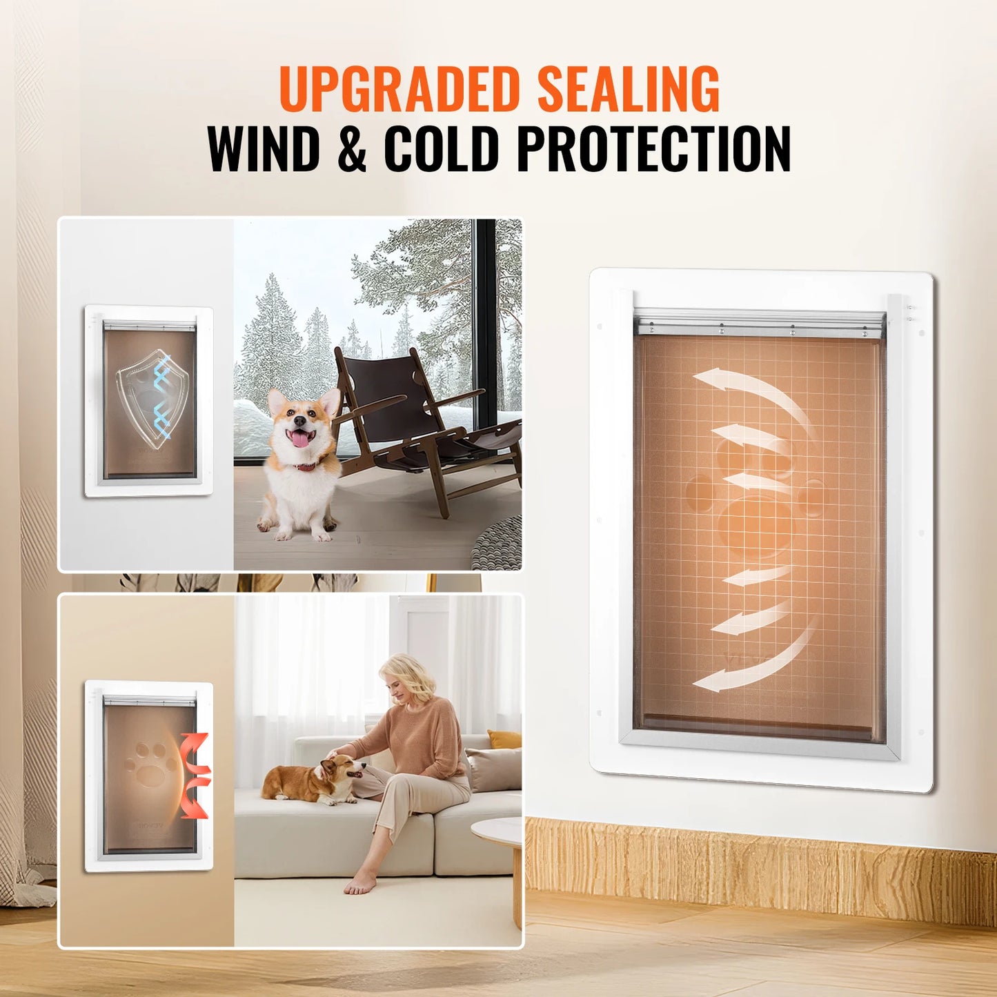 SucceBuy Metal Frame Pet Door with Lock and Weatherproof Flaps