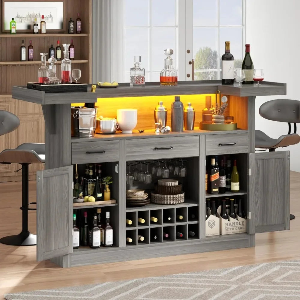 Crescent Bar Cabinet With LED Lighting And Stemware Holders