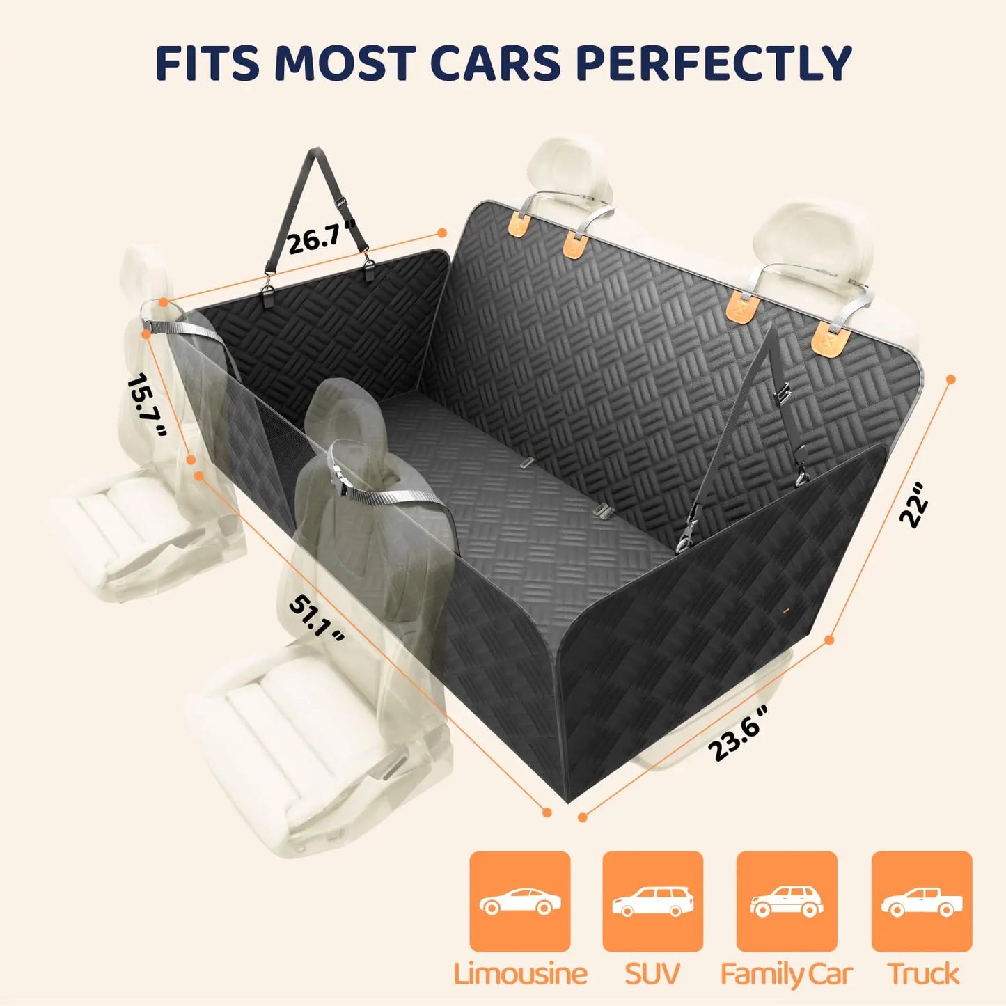 Car Rear Seat Dog Hammock With Hard Bottom Extender 400Lb