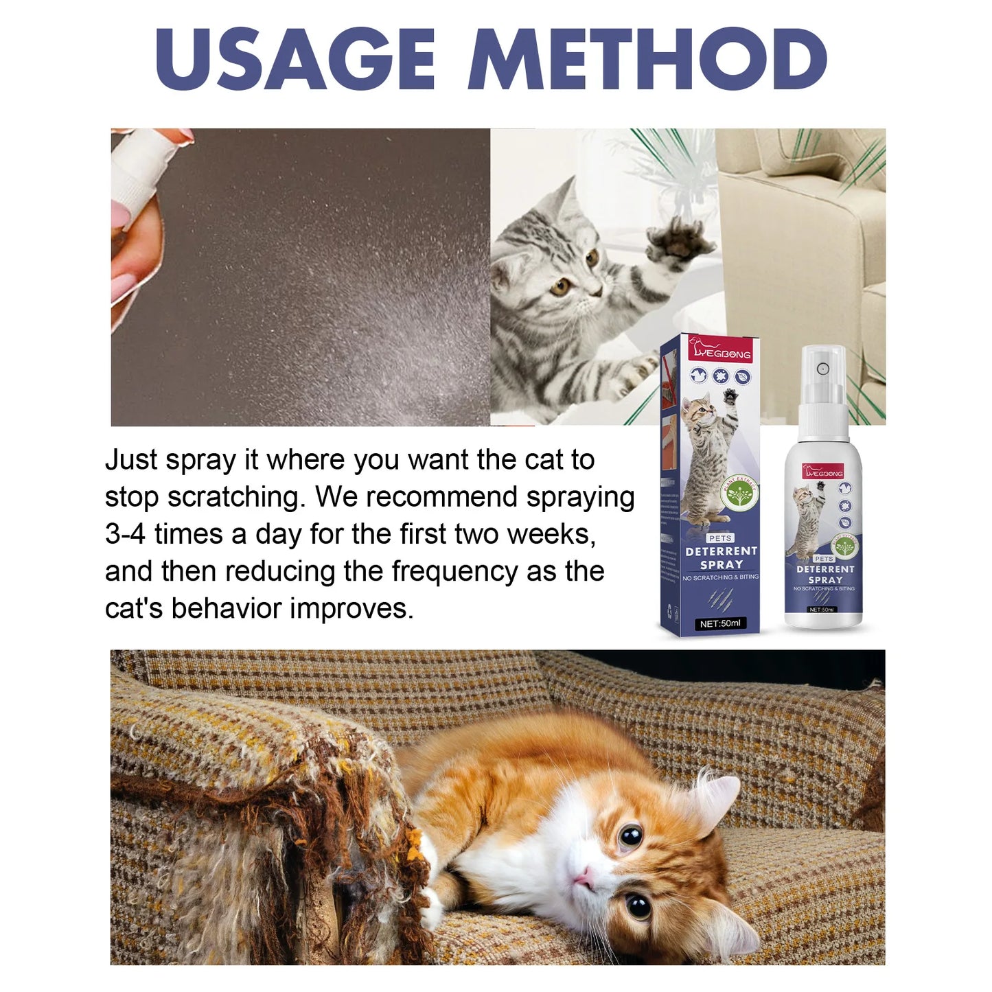 Natural Cat Scratch Deterrent Spray with Orange Fragrance