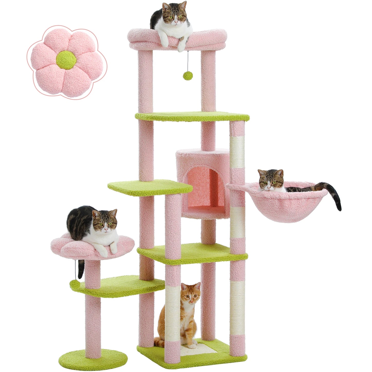 PEQULTICN Multi Level Cat Tree With Scratching Post And Hammock