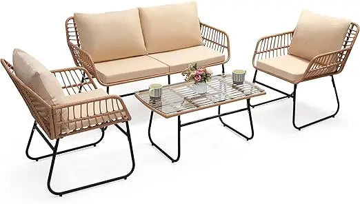 Boho 3 Piece Wicker Bistro Set with Washable Cushions
