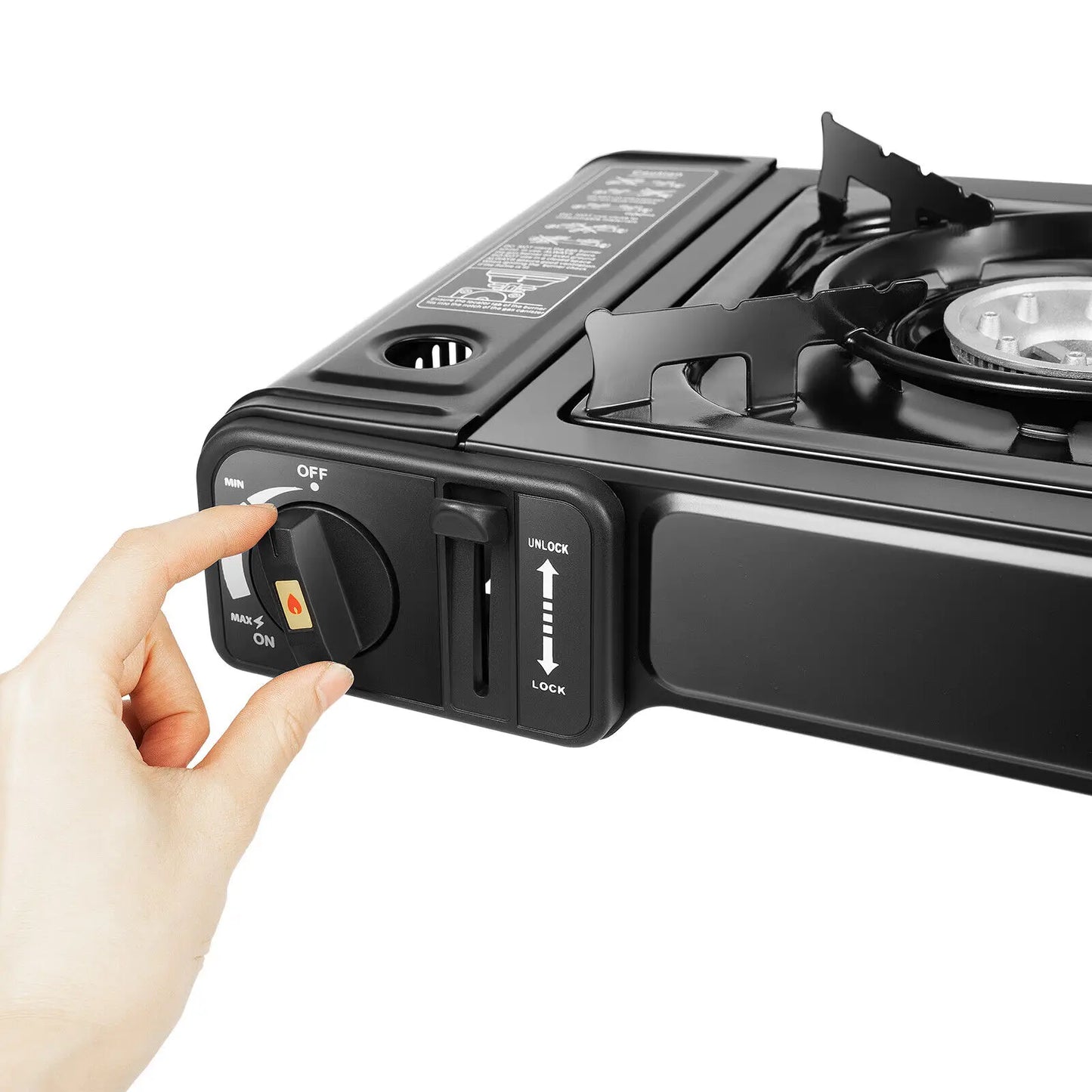 Black Portable Camping Stove With 2 Burners And Grill Tray