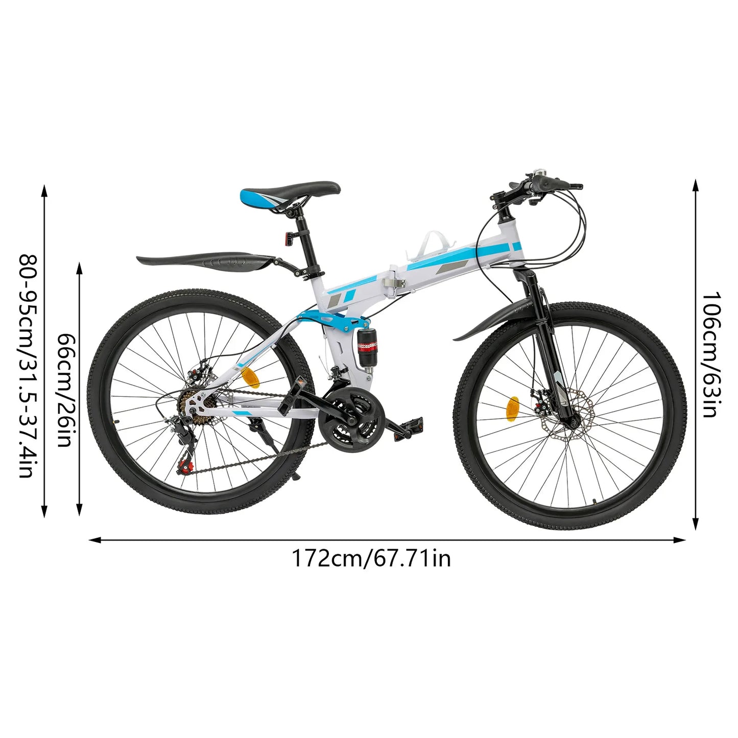 Foldable Mountain Bike High Carbon Steel 21 Speed Dual Disc Brakes