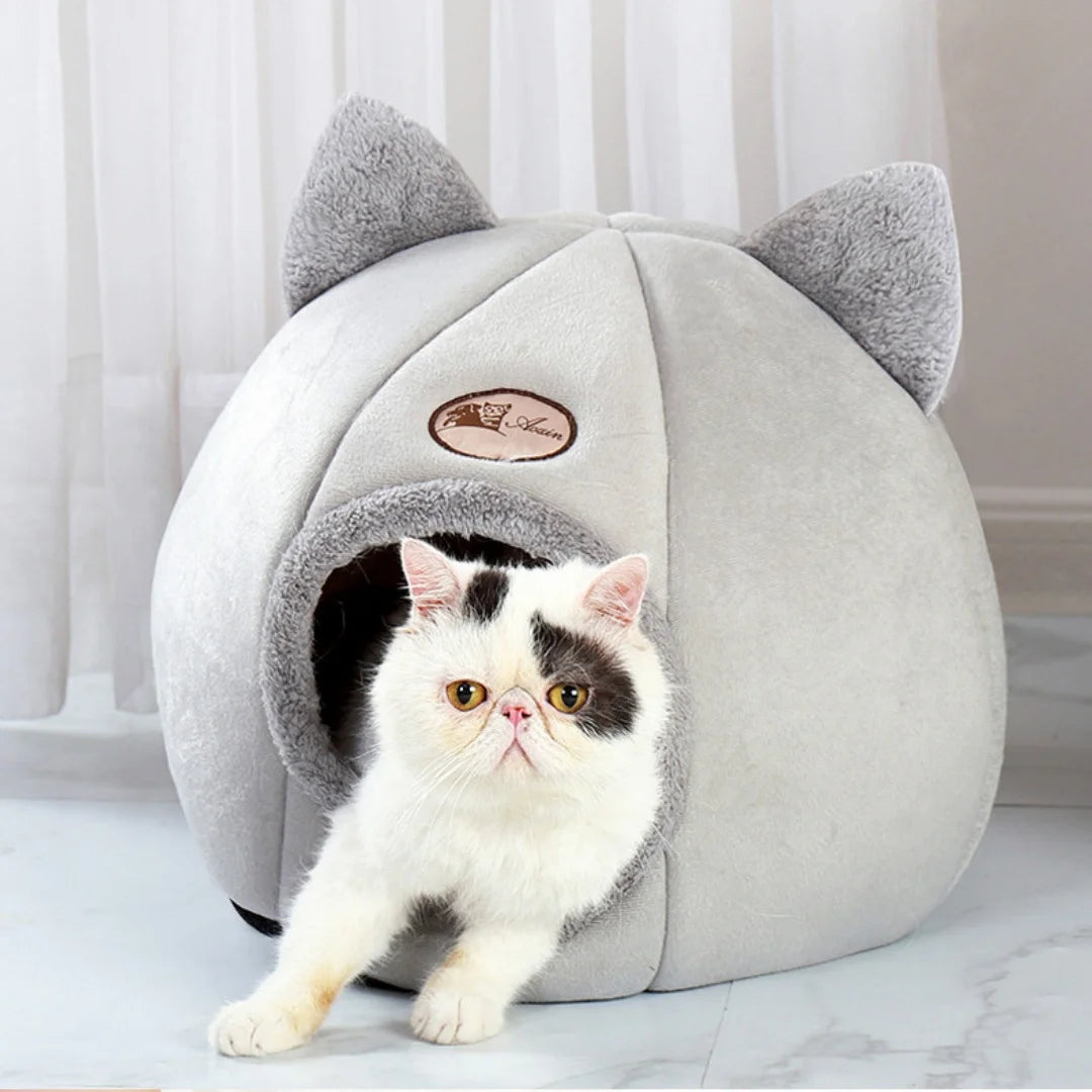 Cozy Cat Bed with Ears Plush Warmth for All Cats