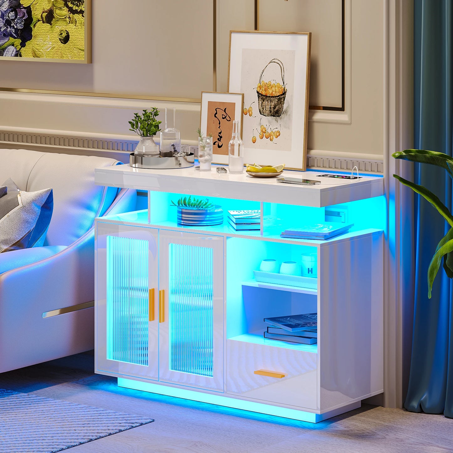 JDPAG LED Sideboard Buffet Cabinet With Storage In Black