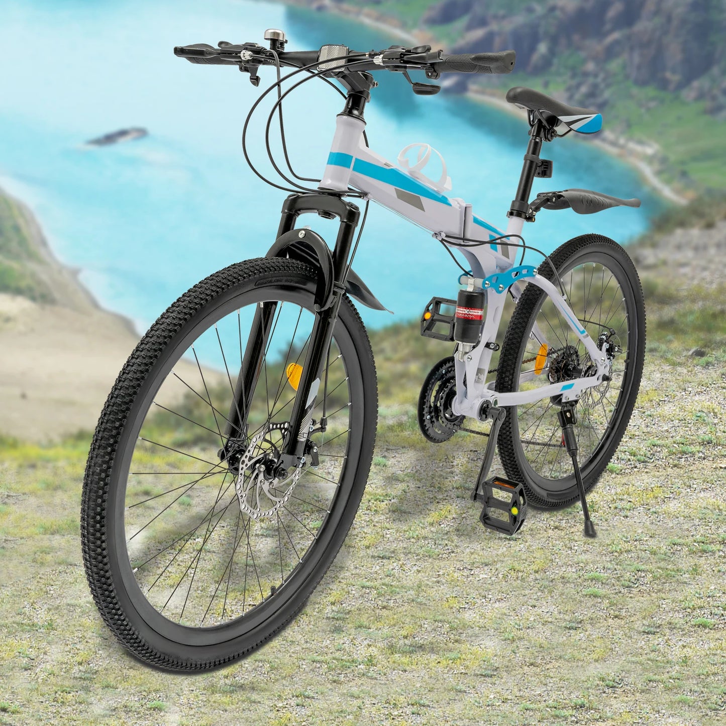 Foldable Mountain Bike High Carbon Steel 21 Speed Dual Disc Brakes