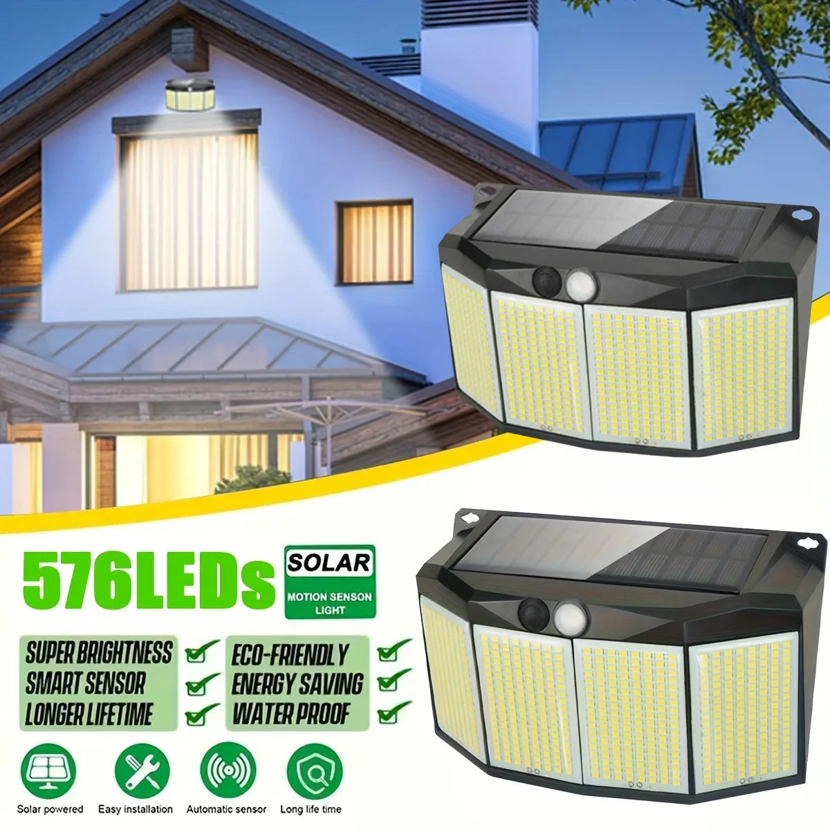 576 LED Solar Motion Sensor Flood Light For Outdoors