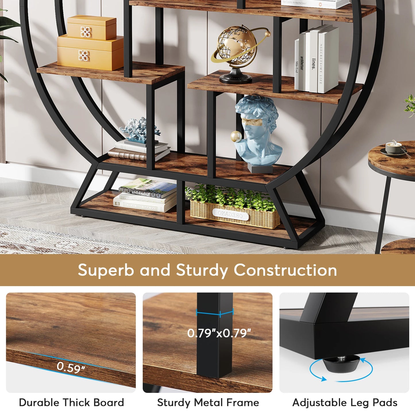 Tribesigns Round Etagere Bookcase With Staggered Shelves