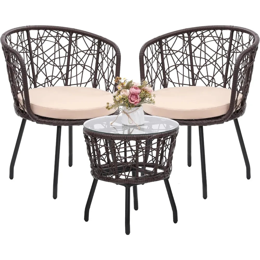 Boho 3 Piece Wicker Bistro Set with Washable Cushions