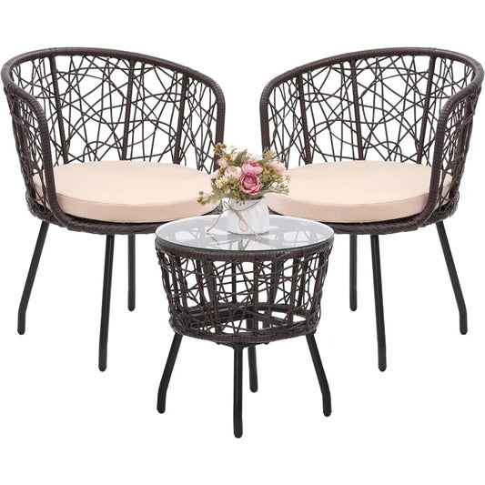 Boho 3 Piece Wicker Bistro Set with Washable Cushions