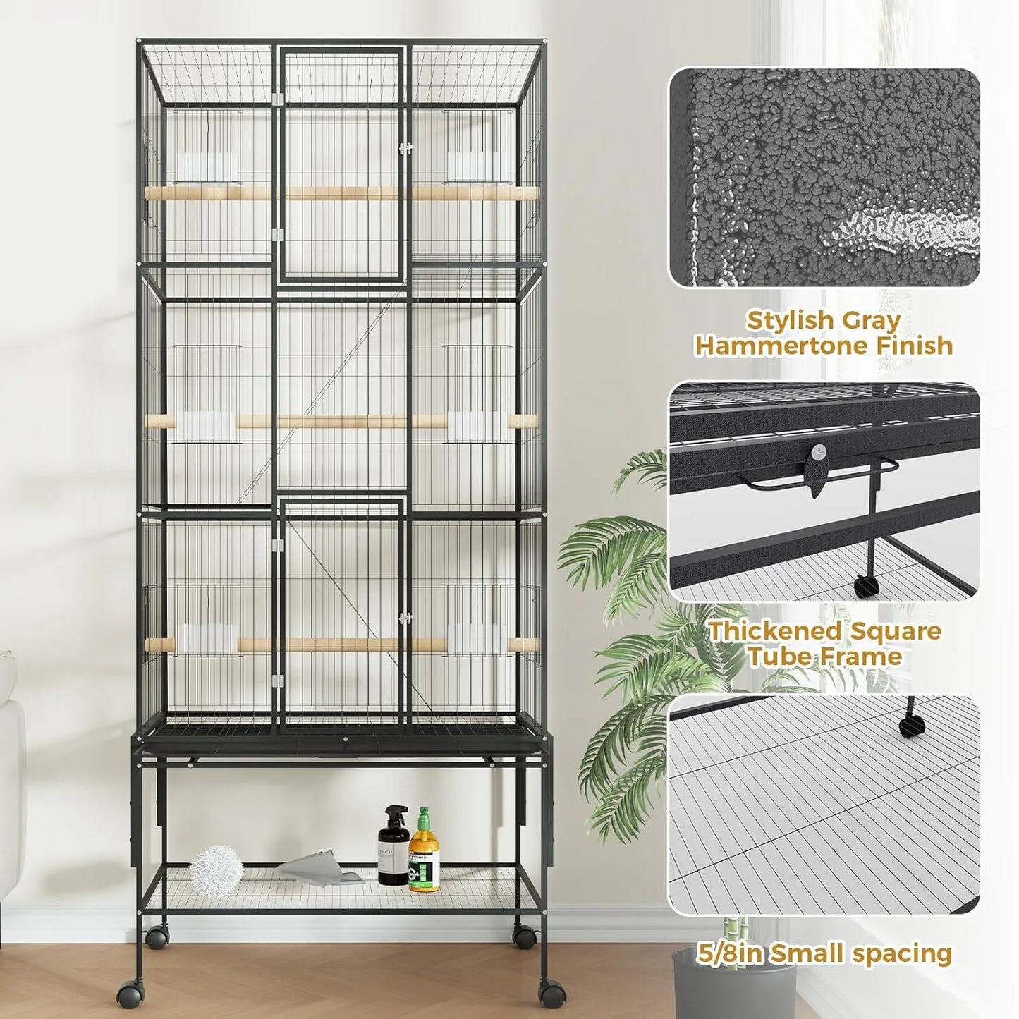 HiMISSCN Bird Cage With Rolling Storage Stands For Parrots