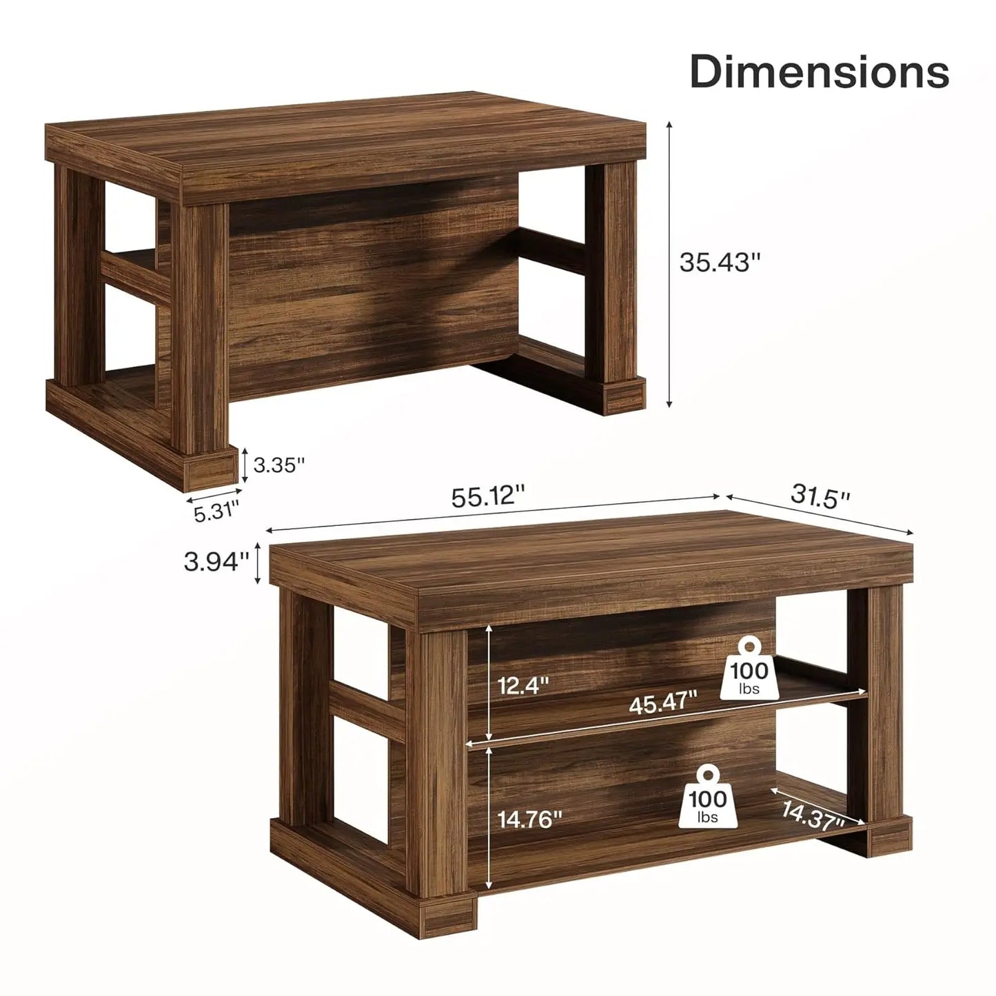 55 Inch Farmhouse Kitchen Island With Storage And Seating