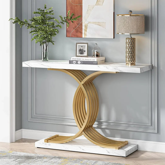 Tribesigns Modern Gold Entryway Table with Faux Marble Top