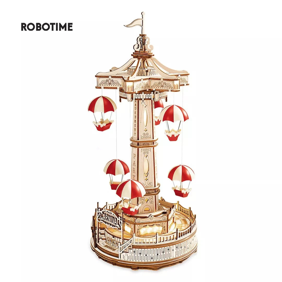 Robotime Parachute Tower DIY Music Box 3D Wooden Puzzle Amusement Park