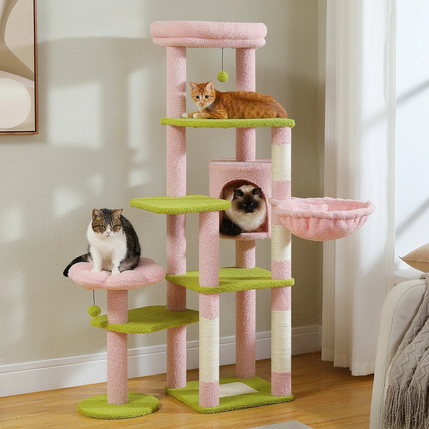 PEQULTICN Multi Level Cat Tree With Scratching Post And Hammock
