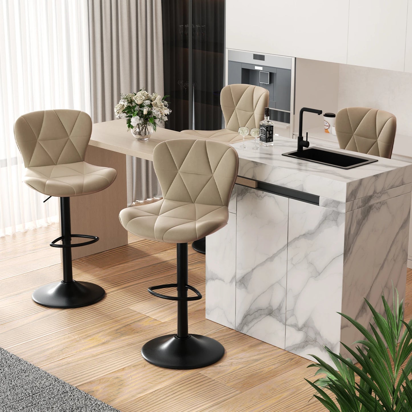 Bar Chairs 360 Degree Adjustable Faux Leather Backrest